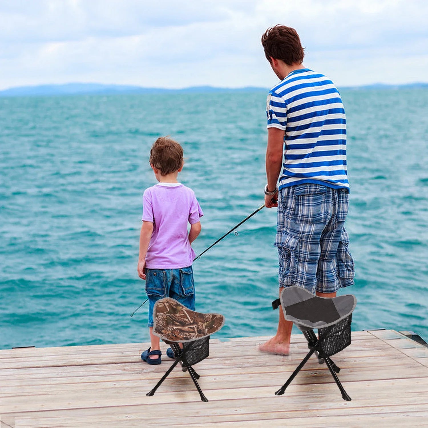 2 Pack Folding Trippod Stool Lightweight, Portable 3 Legged Tripod Chairs for Adults Fishing Backpacking Hunting, Camo