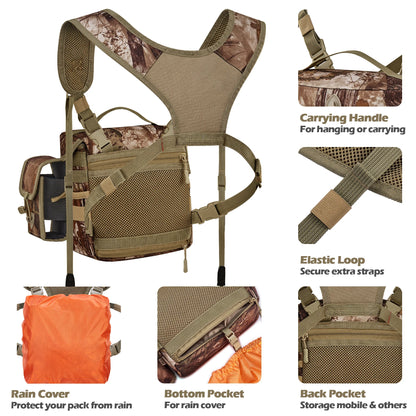 NEW VIEW Bino Packs for Hunting, Binocular Straps Harness Chest Pack with Detachable Rangefinder Pouch（Large Size）