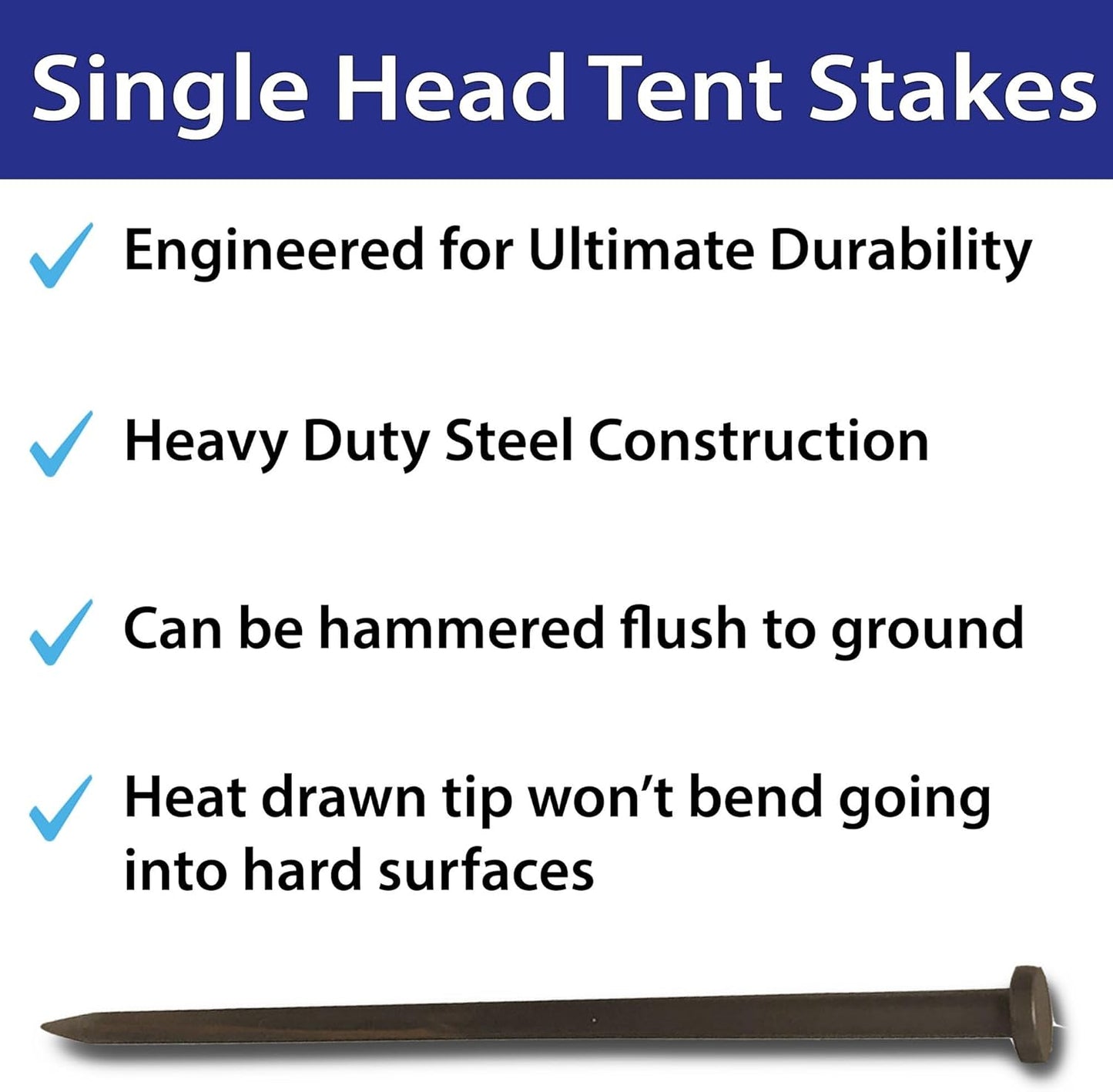 Single Head Metal Tent Stakes Heavy Duty Steel Ground Stake, Versatile Spikes to Anchor Commercial Inflatables, Event Party Tents, and Outdoor Camping Shelters, 3/4 X 30 Inch, 4 Pack