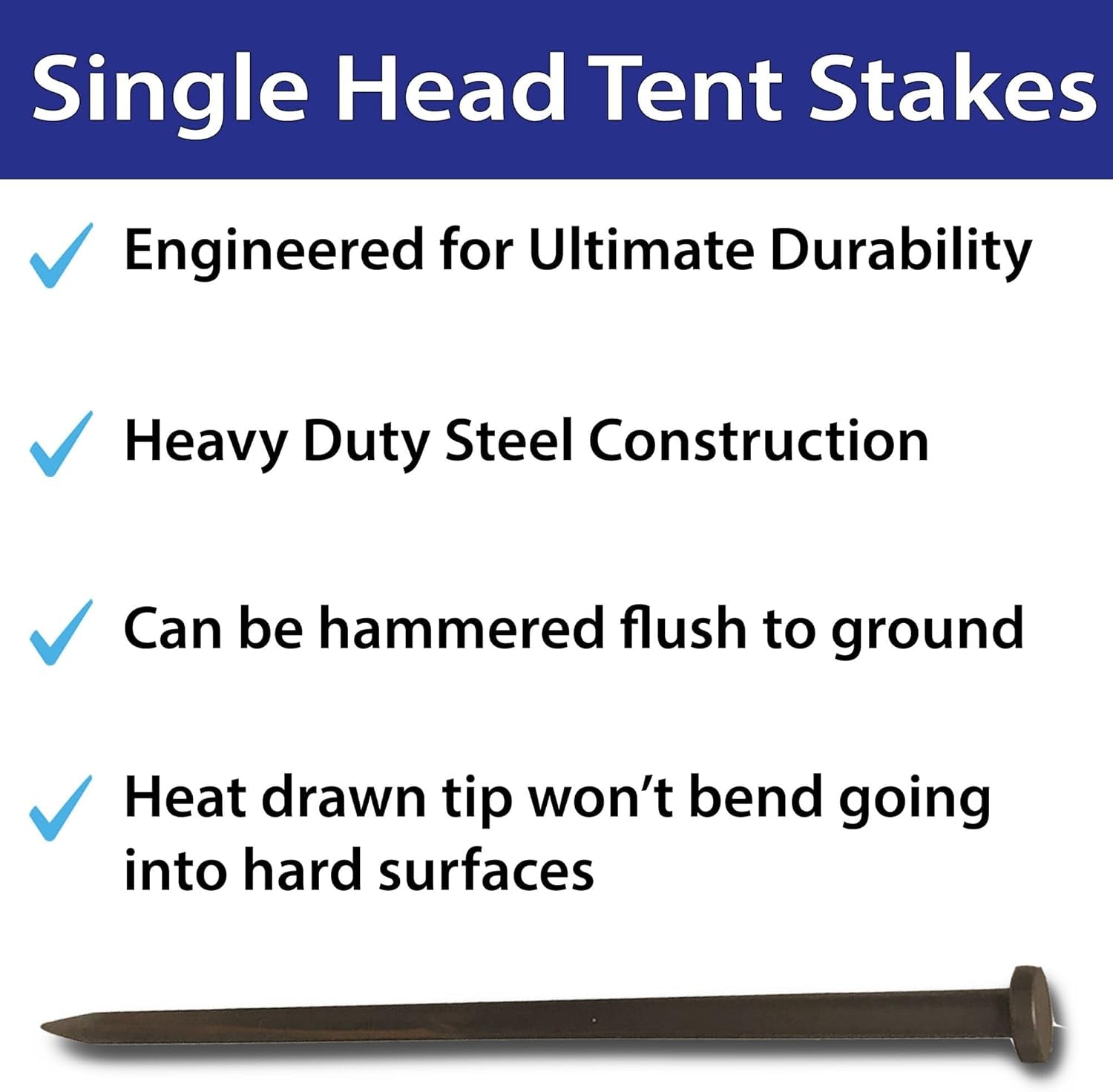Single Head Metal Tent Stakes Heavy Duty Steel Ground Stake, Versatile Spikes to Anchor Commercial Inflatables, Event Party Tents, and Outdoor Camping Shelters, 3/4 X 30 Inch, 4 Pack