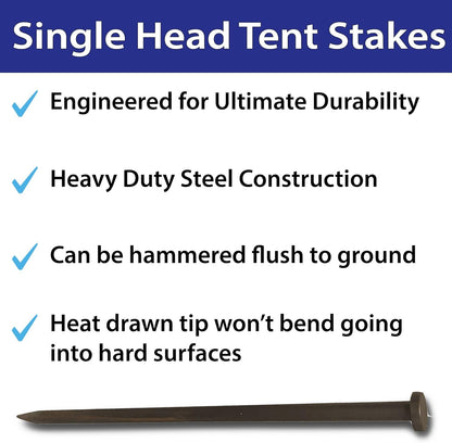 Single Head Metal Tent Stakes Heavy Duty Steel Ground Stake, Versatile Spikes to Anchor Commercial Inflatables, Event Party Tents, and Outdoor Camping Shelters, 3/4 X 30 Inch, 4 Pack