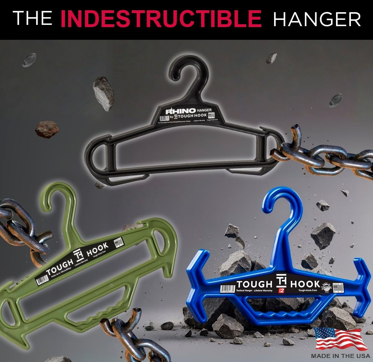 Original Multipurpose Heavy Duty Hanger, USA Made, Anti-Slip, 200 Lb Capacity, Ideal for Tactical Gear, Body Armor, Scuba, Fitness Vests, 1 Black Plastic Piece