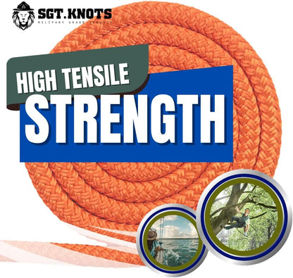 Arborist Double Braided Polyester Rope - Heavy Duty Tree Pulling Rope, Rigging, Tree Ropes, Arborist Pulling, Felling, Sailing, Industrial Rigging (0.625 in X 10 Ft) Orange