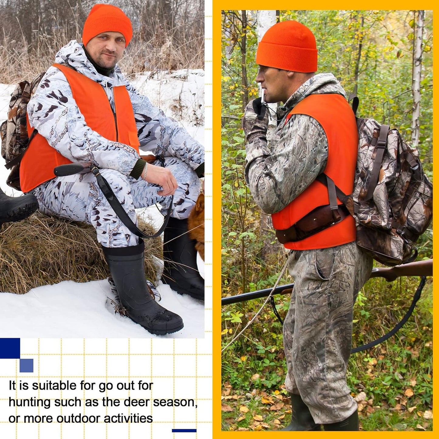 6-Piece Blaze Orange Hunting Hat and Vest Set for Outdoor Sports and Safety