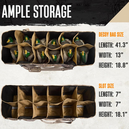 Decoy Bag, 12 Slot Duck Decoy Bag with Bottom Drains, Padded Shoulder Strap Duck