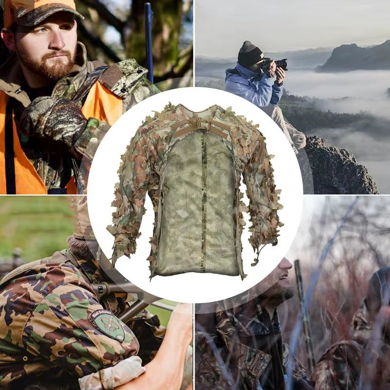 Ghillie Suit Breathable Ghillie Suit for Turkey Hunting Hunting Gear Camouflage Material Woodland Camouflage Jacket & Pants