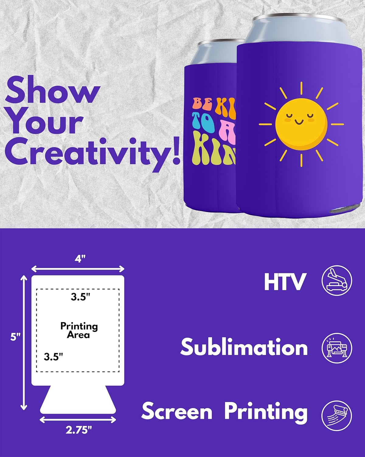 100 Pack Purple Blank Can Cooler Sleeves, Customizable Bulk Insulated Foam for Beer, Collapsible Plain Drink Holder, Cold Soda Insulator, 12Oz Regular, 16Oz Tall Cans