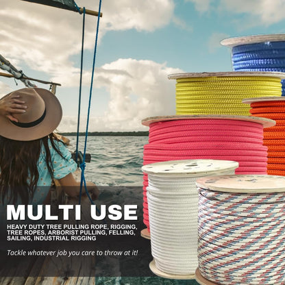 Arborist Double Braided Polyester Rope - Heavy Duty Tree Pulling Rope, Rigging, Tree Ropes, Arborist Pulling, Felling, Sailing, Industrial Rigging (0.625 in X 10 Ft) Orange