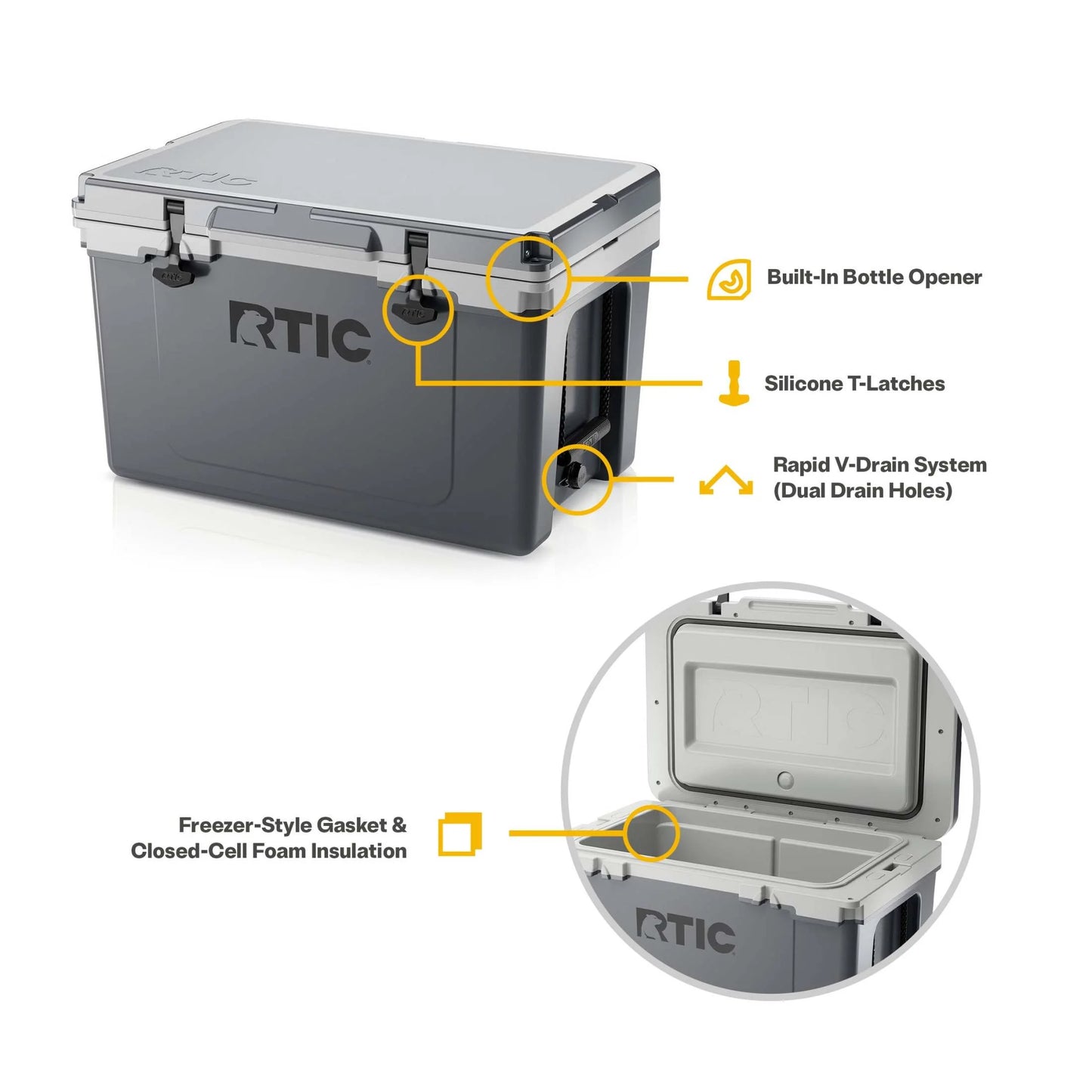 52 QT Ultra-Light Hard-Sided Ice Chest Cooler, Fits 76 Cans, Dark Grey & Cool Grey