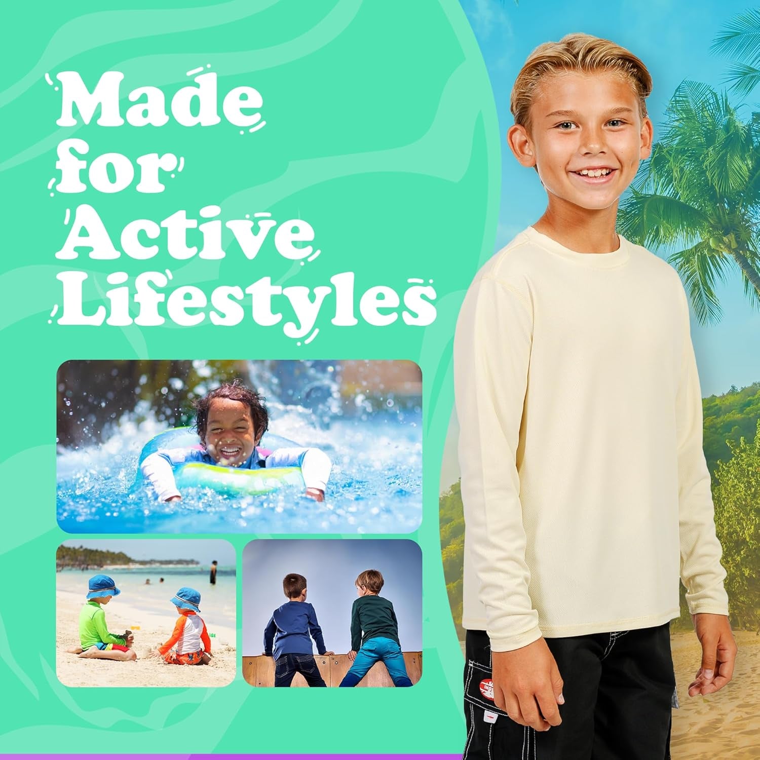 Boys Rash Guard Long Sleeve Swim Shirt - Quick Dry UPF 50+, Kids Fishing Shirt, Dry Fit Shirts for Boys Sizes XS-XL