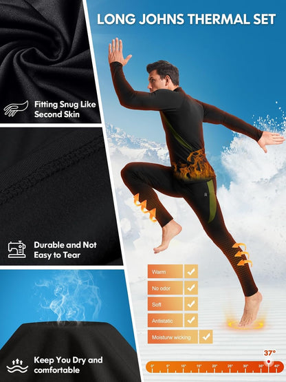 Thermal Underwear for Men Long Johns Fleece Lined Hunting Gear Bottom Top Set Base Layer for Cold Weather Gift