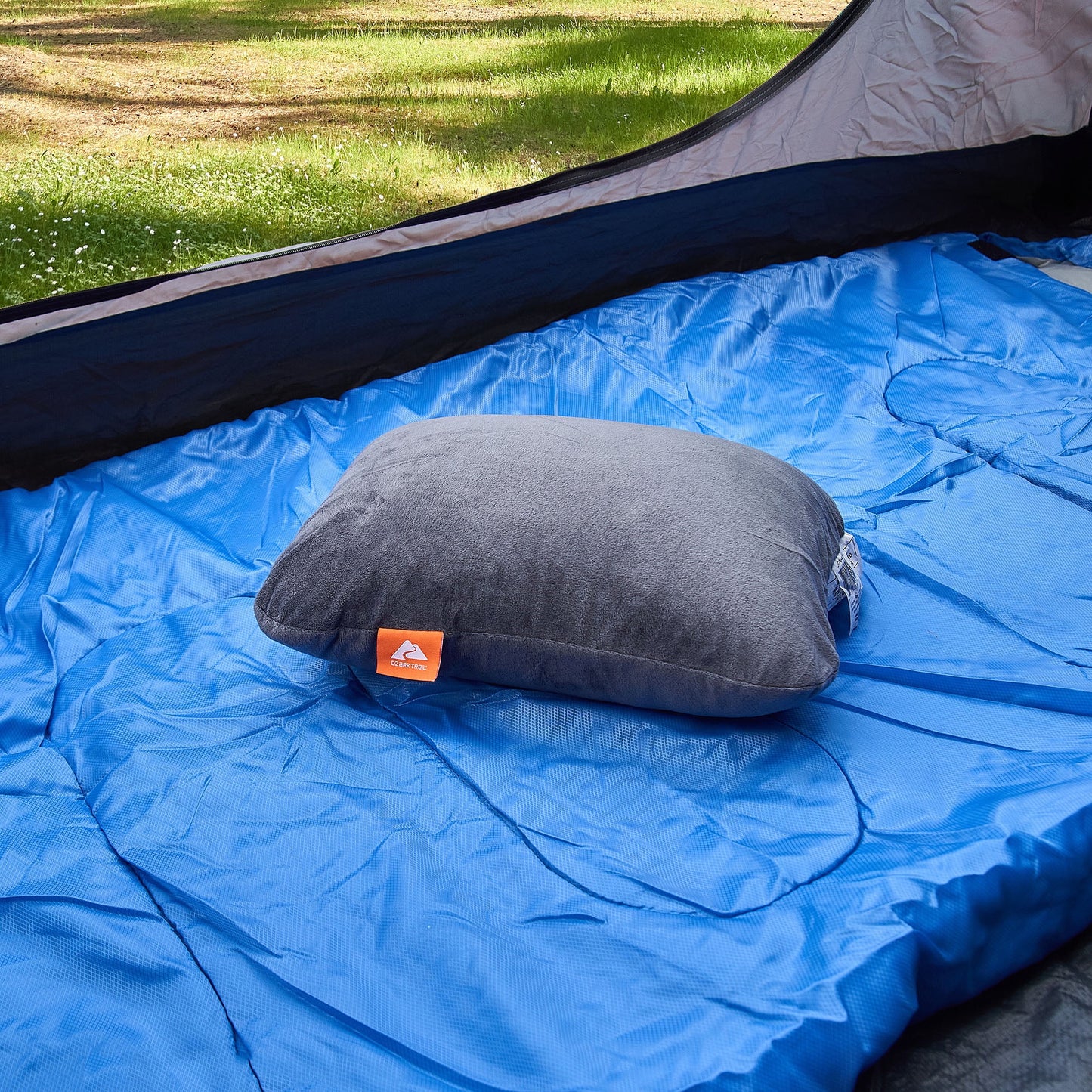 Memory Foam Camping Pillow, Adult Use, Dark Grey Color.