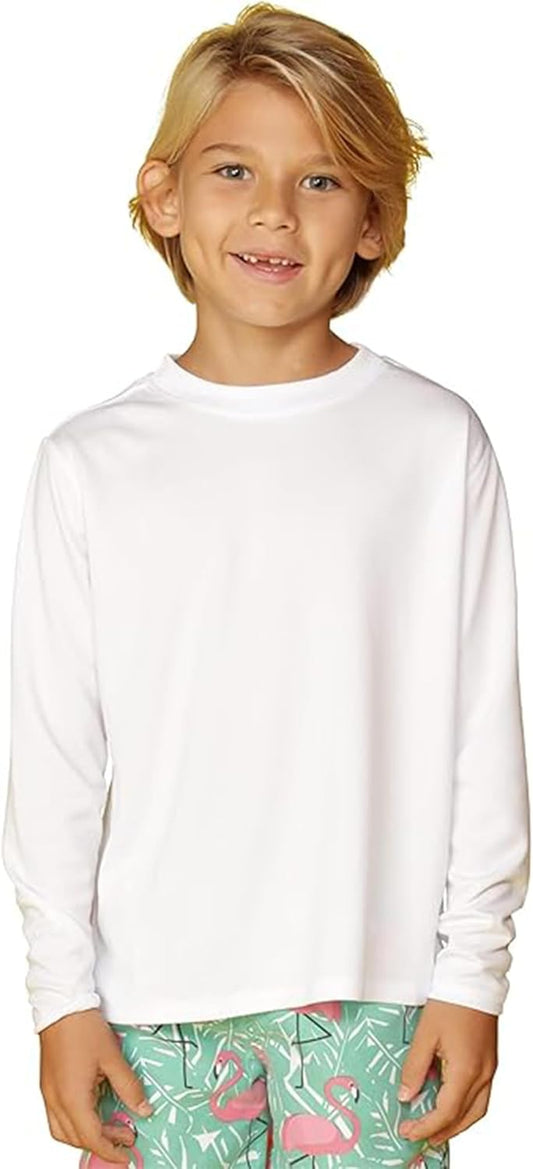 Boys Rash Guard Long Sleeve Swim Shirt - Quick Dry UPF 50+, Kids Fishing Shirt, Dry Fit Shirts for Boys Sizes XS-XL