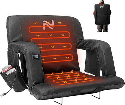 Heated Stadium Seat Bleacher Seat with Back & Arm Support, Portable 6 Reclinng Positions Stadium Seating for Bleachers, Bleacher Seats for Sports Events, Outing, Travelling, Hiking