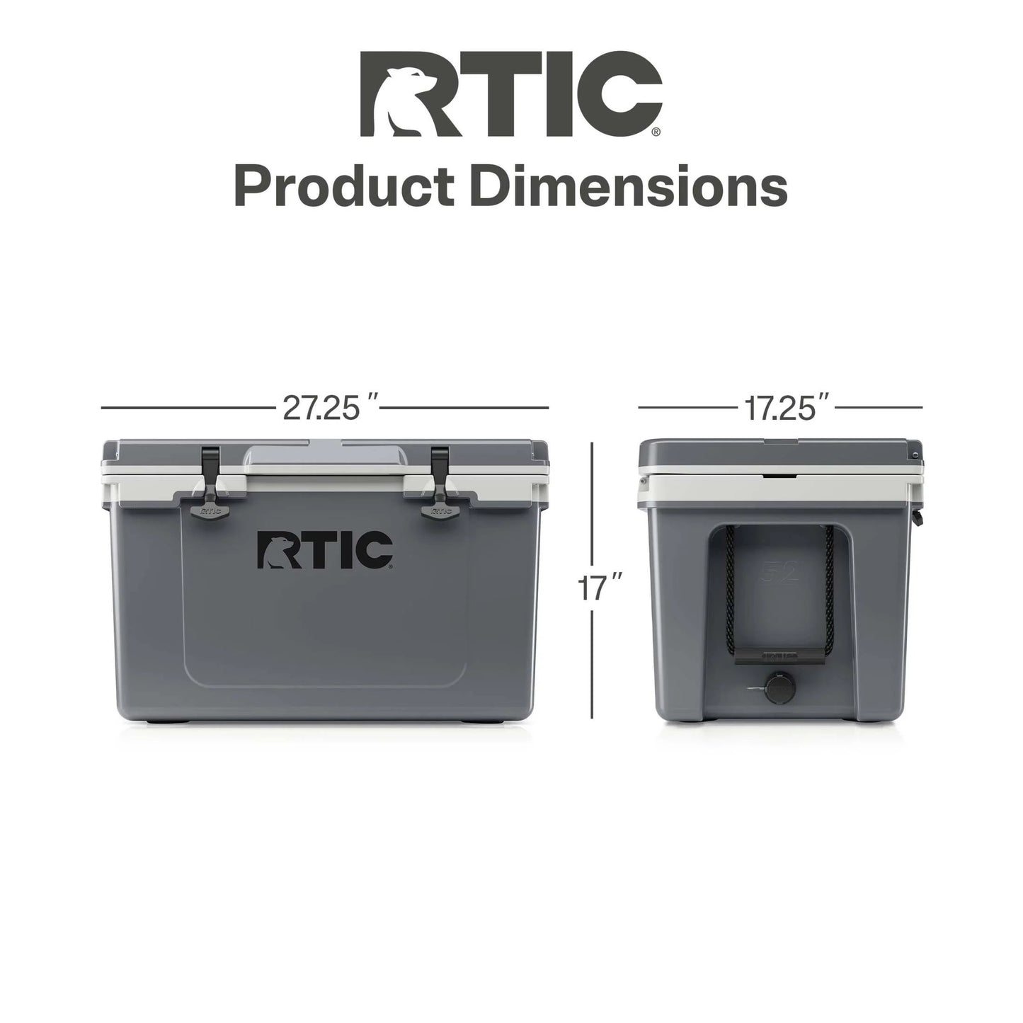 52 QT Ultra-Light Hard-Sided Ice Chest Cooler, Fits 76 Cans, Dark Grey & Cool Grey