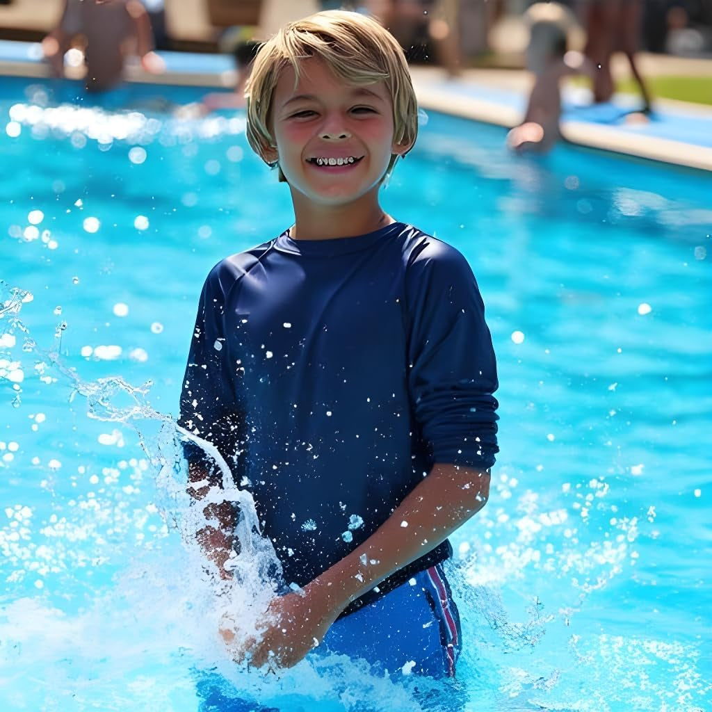 Boys Rash Guard Long Sleeve Swim Shirt - Quick Dry UPF 50+, Kids Fishing Shirt, Dry Fit Shirts for Boys Sizes XS-XL