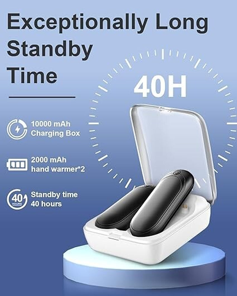 Hand Warmers Rechargeable with 10000 Mah Charging Case, 2 Pack Portable Electric