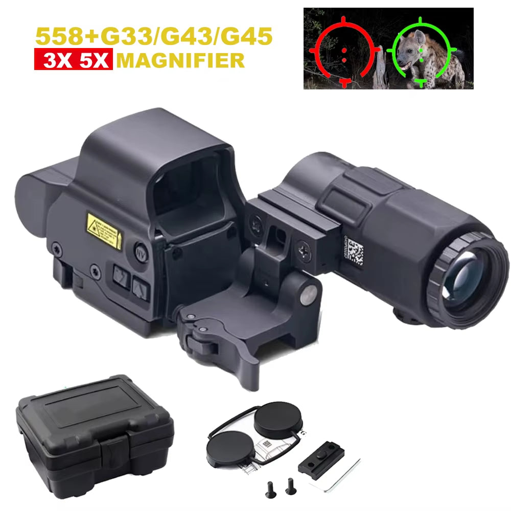558+G43 Holographic Collimator Sight 558+G33/G45 Red Dot Optic Sight Tactical Hunting Gear W/20Mm Rail Mounts&Quick Detach Lever