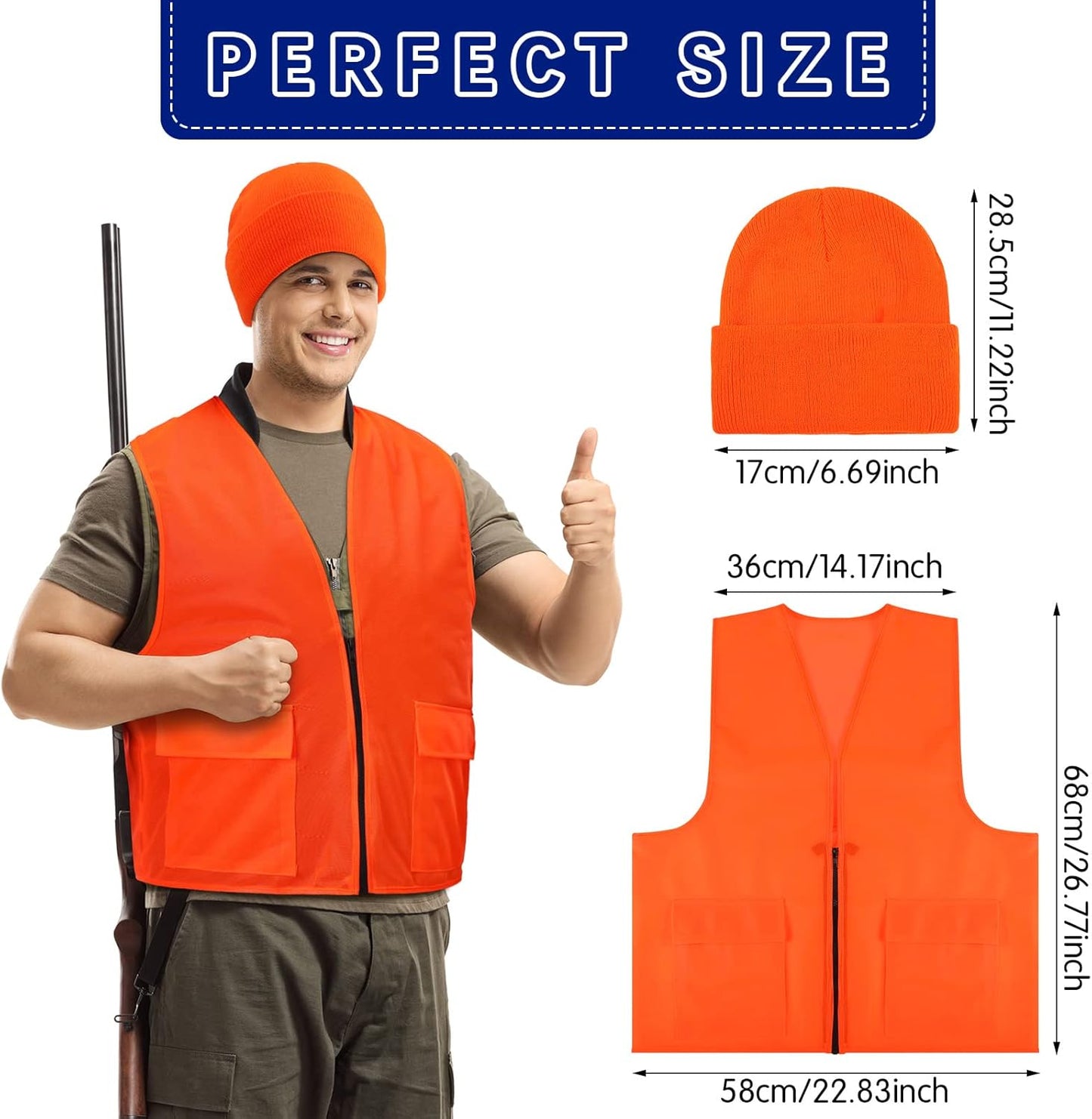 6-Piece Blaze Orange Hunting Hat and Vest Set for Outdoor Sports and Safety