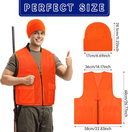 6-Piece Blaze Orange Hunting Hat and Vest Set for Outdoor Sports and Safety