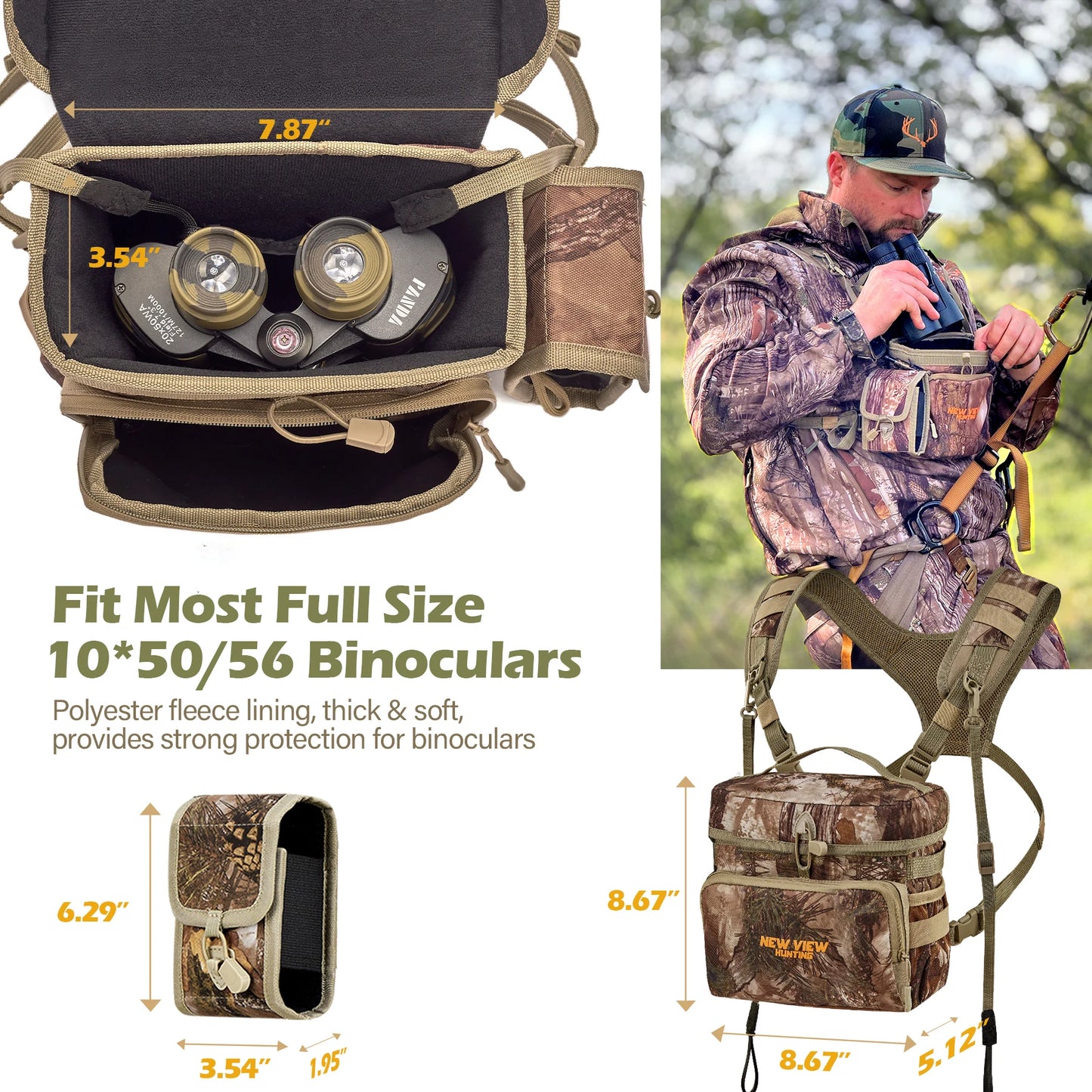 NEW VIEW Bino Packs for Hunting, Binocular Straps Harness Chest Pack with Detachable Rangefinder Pouch（Large Size）