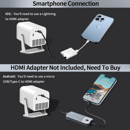 Mini Room Projector, Projector for Bedroom(Built-In Speaker, with HDMI Cable), 200-Inch Large Screen, Ntive 1080P Projector, Compatible with 4K, Supports Smartphones/Tv Sticks/Ps5/Laptop/Hdmi/Usb