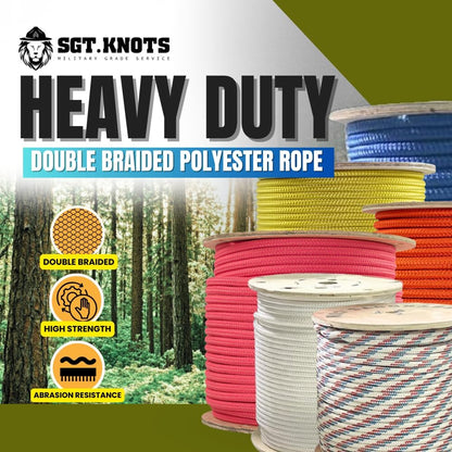 Arborist Double Braided Polyester Rope - Heavy Duty Tree Pulling Rope, Rigging, Tree Ropes, Arborist Pulling, Felling, Sailing, Industrial Rigging (0.625 in X 10 Ft) Orange