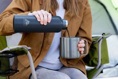 24 Fluid Ounces BPA FREE Double Wall Vacuum Sealed Stainless Steel Water Bottle with Handle, Gray