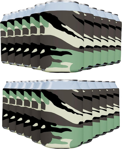 100 Pack Camo Blank Can Cooler Sleeves, Customizable Bulk Insulated Foam for Beer, Collapsible Plain Drink Holder, Cold Soda Insulator, 12Oz Regular, 16Oz Tall Cans