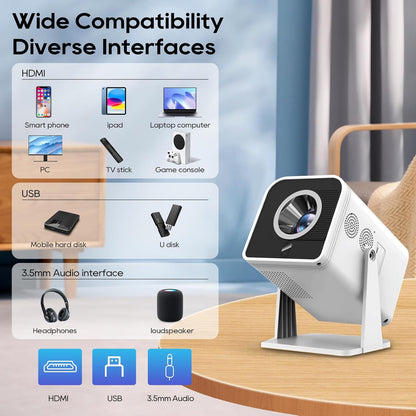 Mini Room Projector, Projector for Bedroom(Built-In Speaker, with HDMI Cable), 200-Inch Large Screen, Ntive 1080P Projector, Compatible with 4K, Supports Smartphones/Tv Sticks/Ps5/Laptop/Hdmi/Usb