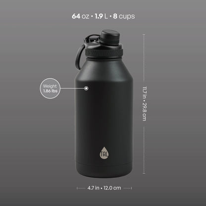 Stainless Steel Ranger Water Bottle 64Oz, Black