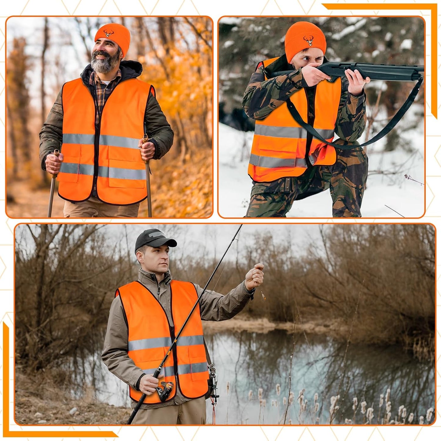 Blaze Orange Safety Vest and Hat Set for Outdoor Sports and Hunting Gear