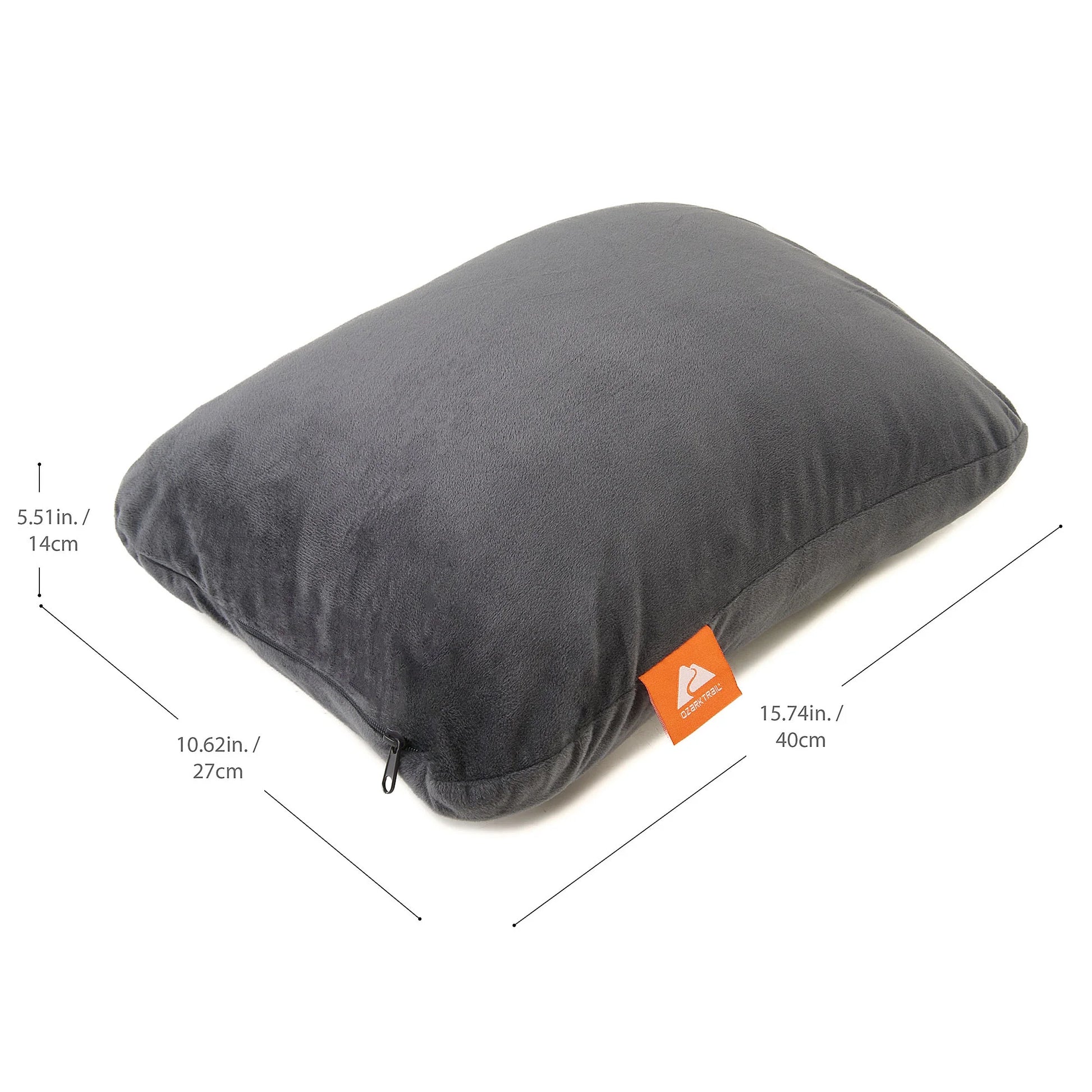 Memory Foam Camping Pillow, Adult Use, Dark Grey Color.
