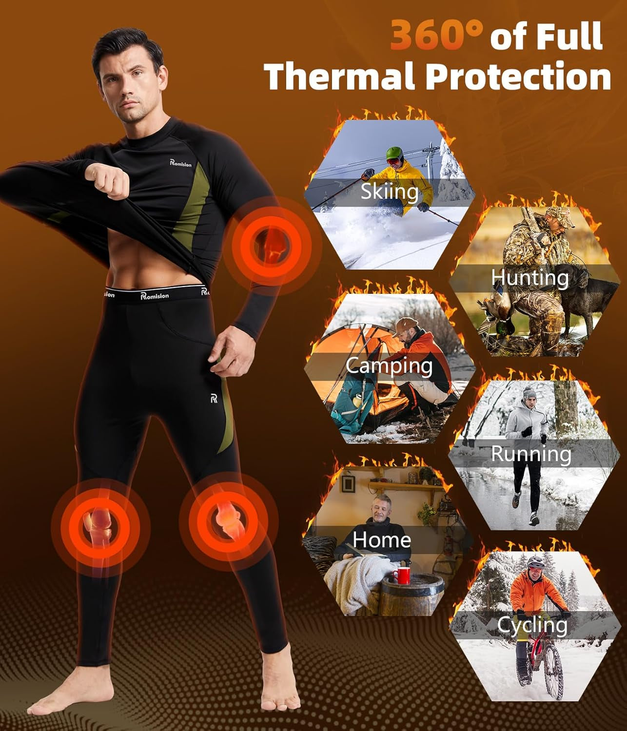 2 Pack Thermal Underwear for Men Long Johns Fleece Lined Hunting Gear Bottom Top Set Base Layer Cold Weather XS-4XL