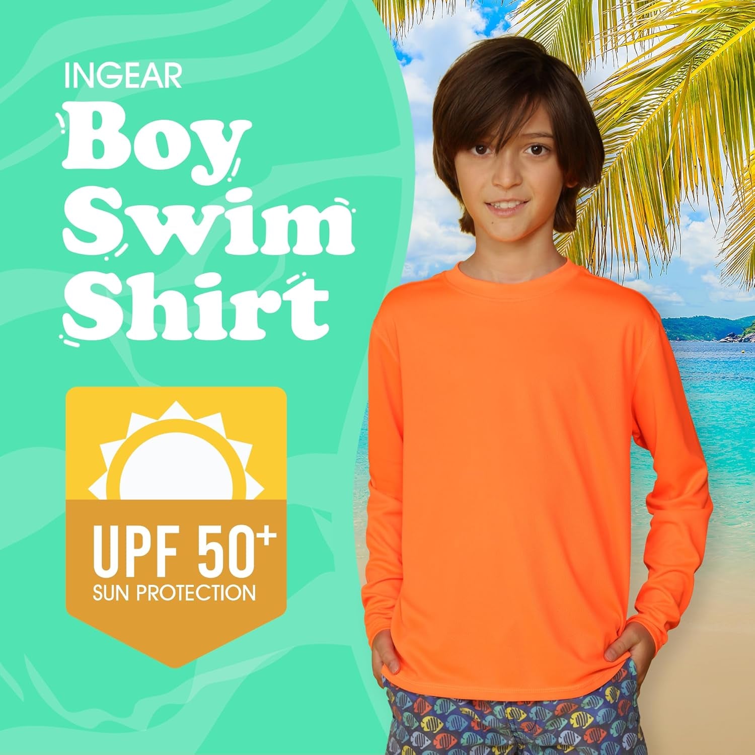 Boys Rash Guard Long Sleeve Swim Shirt - Quick Dry UPF 50+, Kids Fishing Shirt, Dry Fit Shirts for Boys Sizes XS-XL