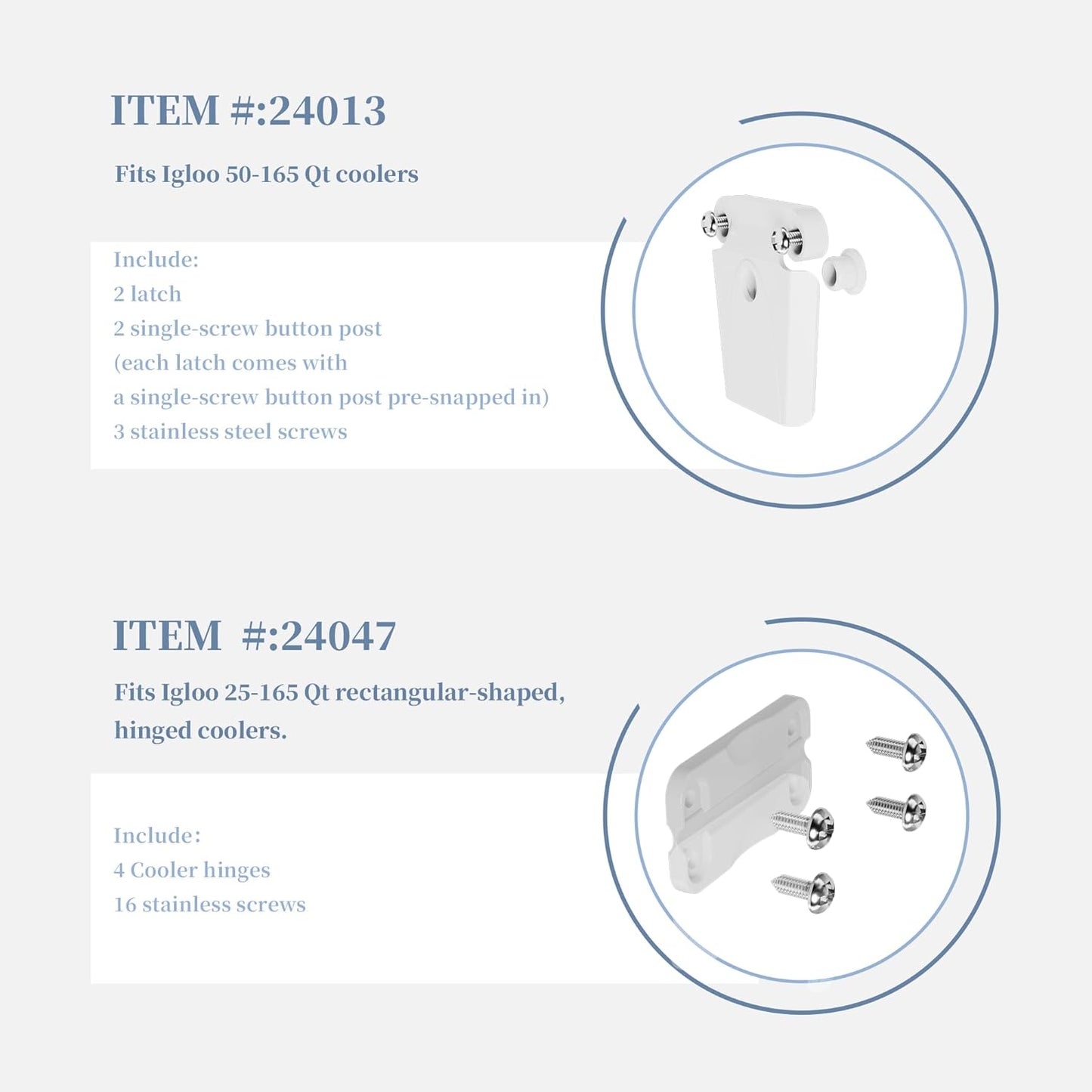 Replacement Parts Kit for Igloo Coolers - Plastic Hinges, Latches, Screws, Threa