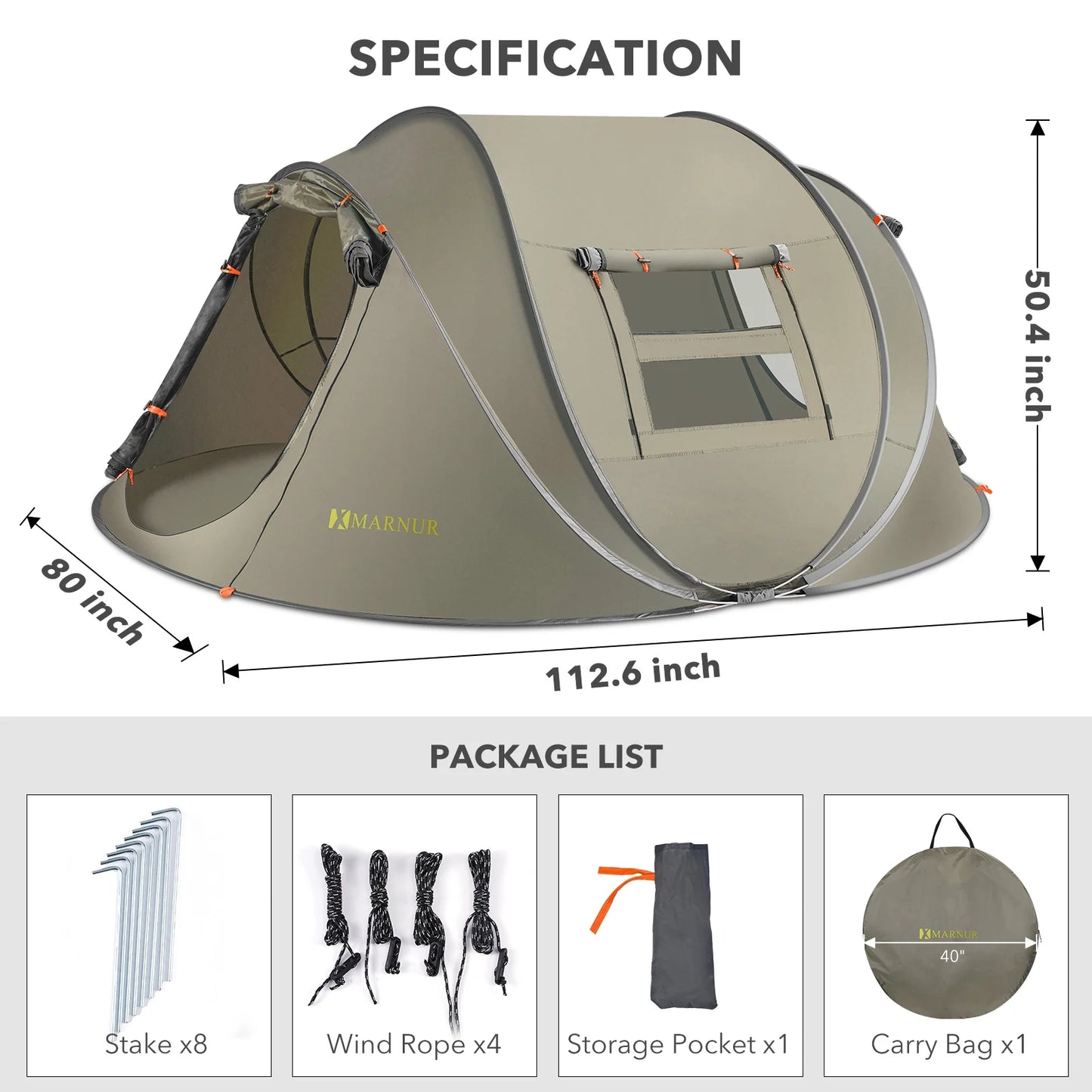 Instant Tent 4-Person Camp Tent, Auto Setup Pop up Tent, Pordable, Huge Door & Windows, Outdoor, Green