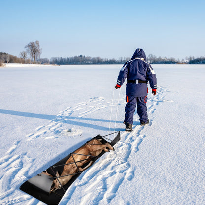 Deer Drag Sled with Handle Deer Cart Game Hauler Snow Sledding Pad Hunting Gear Supplies with 32.8FT Black Rope 16.1FT White Rope for Hunting Ice Fishing Hauling Fire Wood