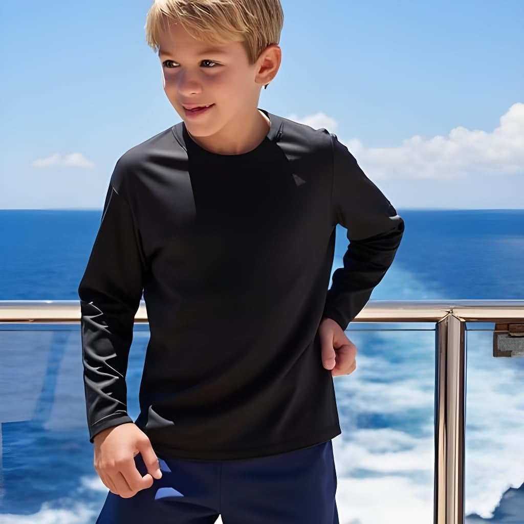 Boys Rash Guard Long Sleeve Swim Shirt - Quick Dry UPF 50+, Kids Fishing Shirt, Dry Fit Shirts for Boys Sizes XS-XL