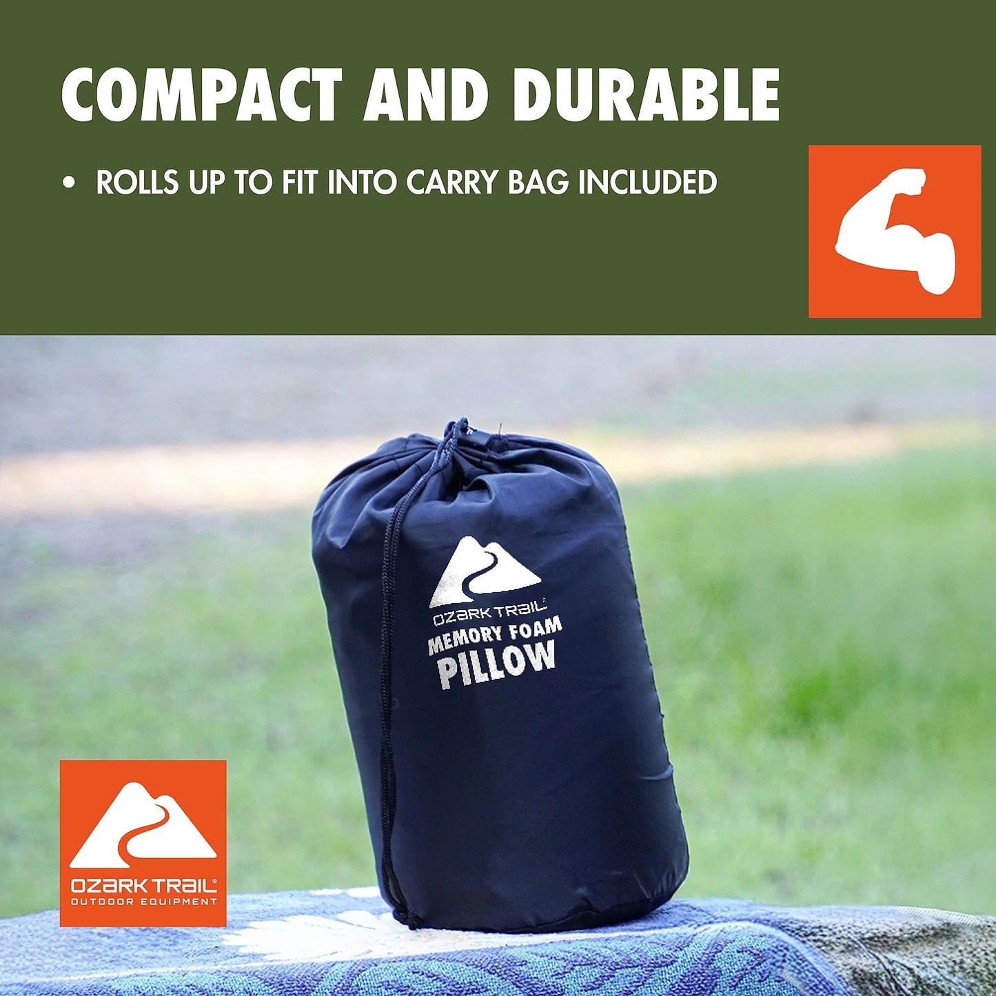 Memory Foam Camping Pillow, Adult Use, Dark Grey Color.