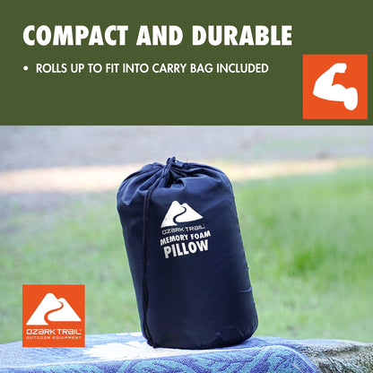 Memory Foam Camping Pillow, Adult Use, Dark Grey Color.