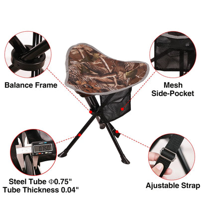 2 Pack Folding Trippod Stool Lightweight, Portable 3 Legged Tripod Chairs for Adults Fishing Backpacking Hunting, Camo