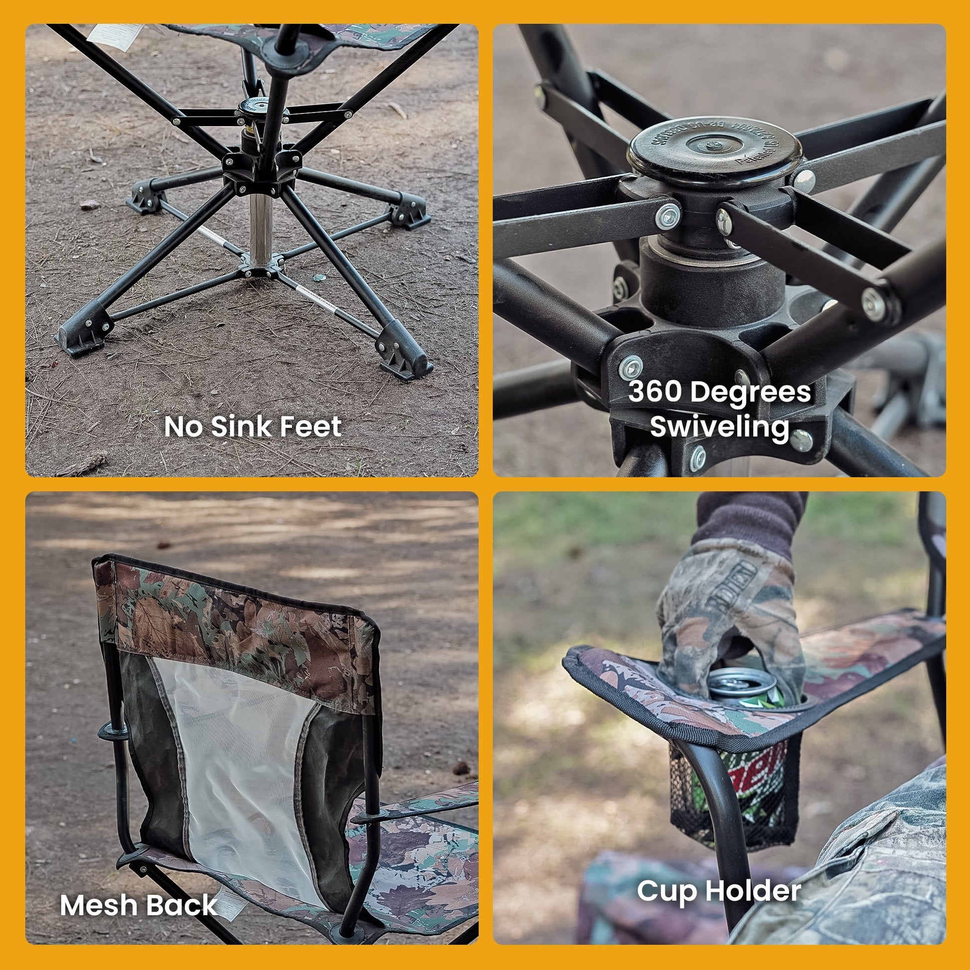 KKS0320U Degree Swivel Hunting Chair W/ Armrests, Camo Color for Camouflage Blinds,