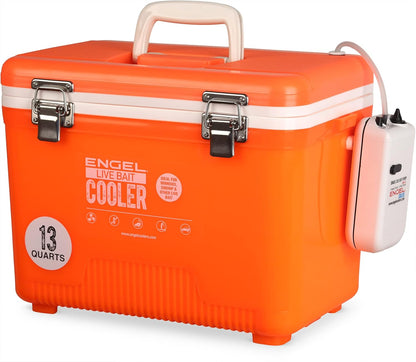 Live Bait Cooler Box with 2Nd Gen 2-Speed Aerator Pump - Portable Fishing Station & Minnow Bucket for Shrimp & Other Live Fish with Aerator - ENGLBC-N