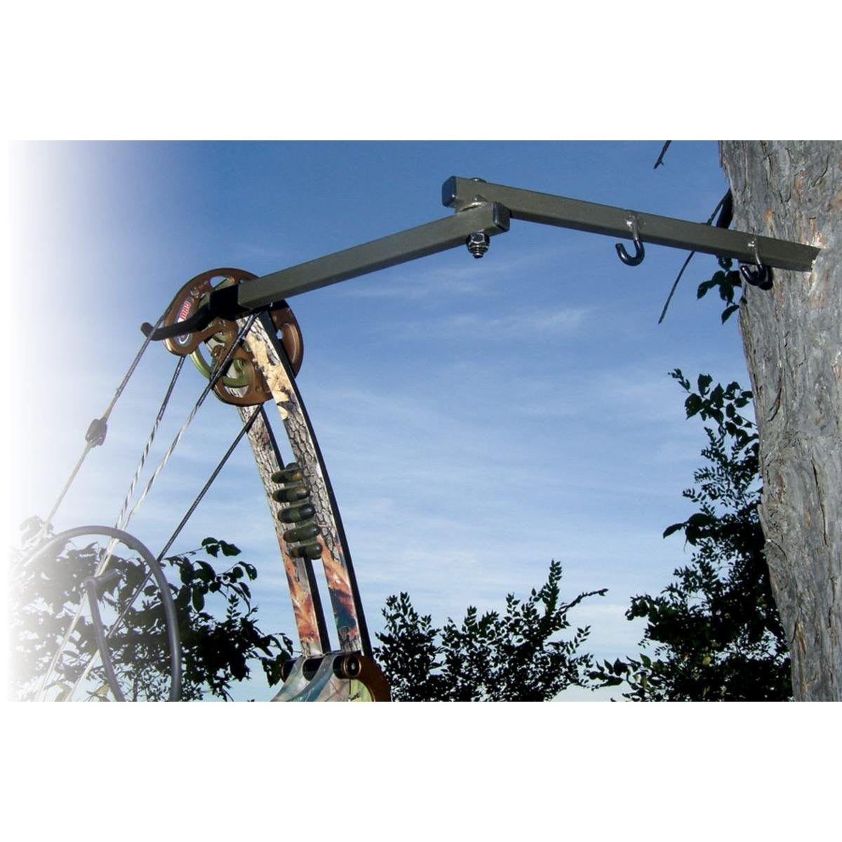 Hme Durable Secure Convenient Portable Folding Tree Stand Bow Hanger W/Two