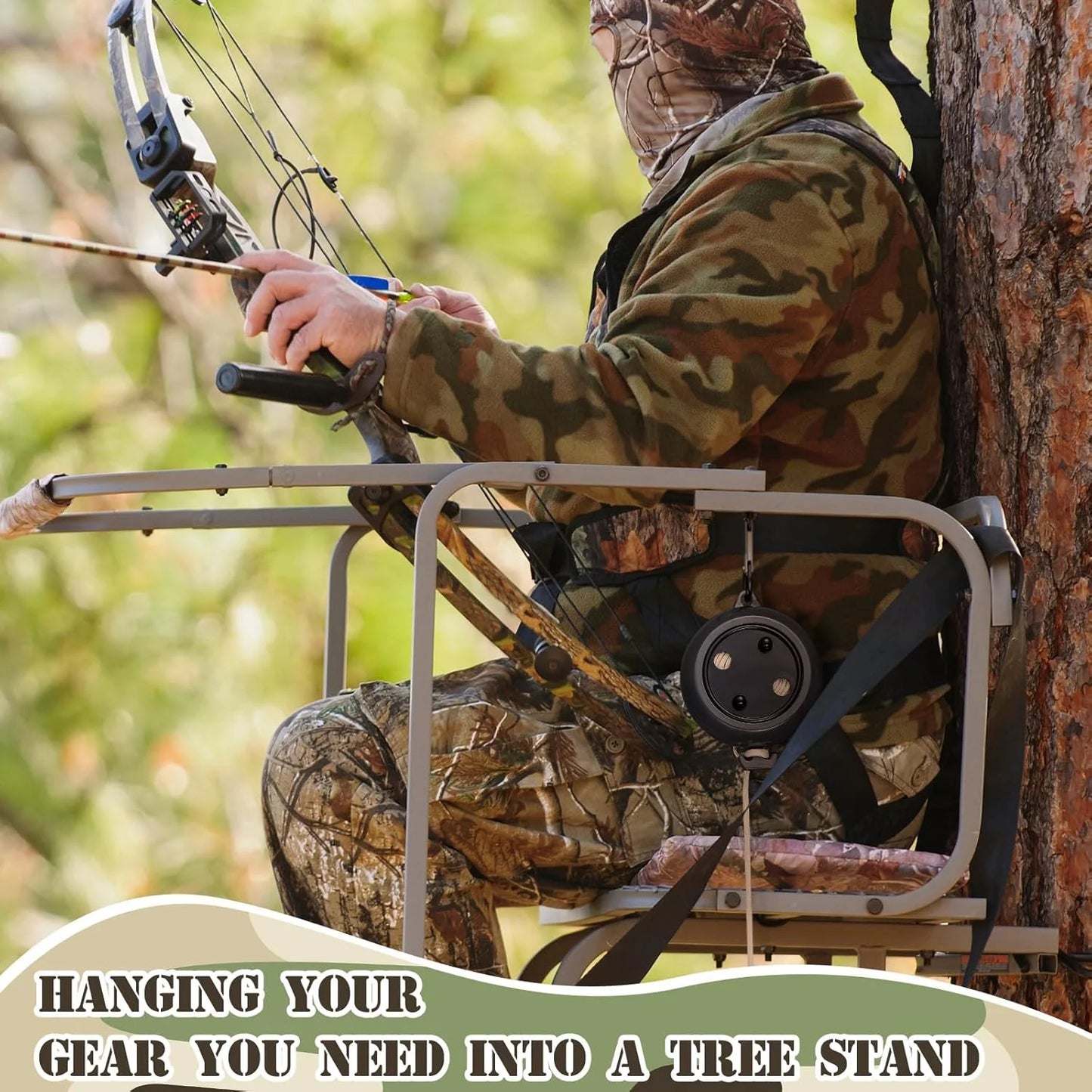 2 Pcs Tree Stand Gear Hoist 29.5 Ft Retractable Bow & Gear Hoist Bow Hunting Gear Accessories for Hunting Bow, Black
