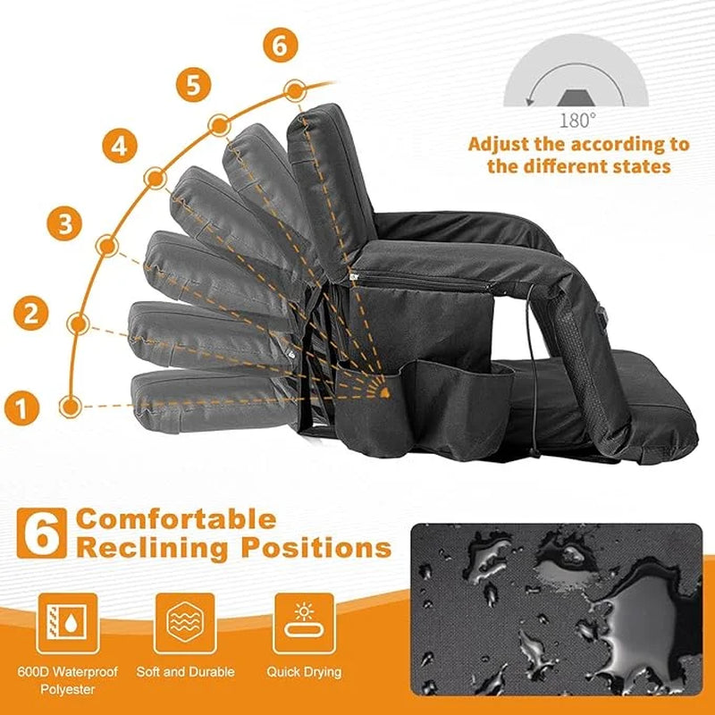 Heated Stadium Seat Bleacher Seat with Back & Arm Support, Portable 6 Reclinng Positions Stadium Seating for Bleachers, Bleacher Seats for Sports Events, Outing, Travelling, Hiking