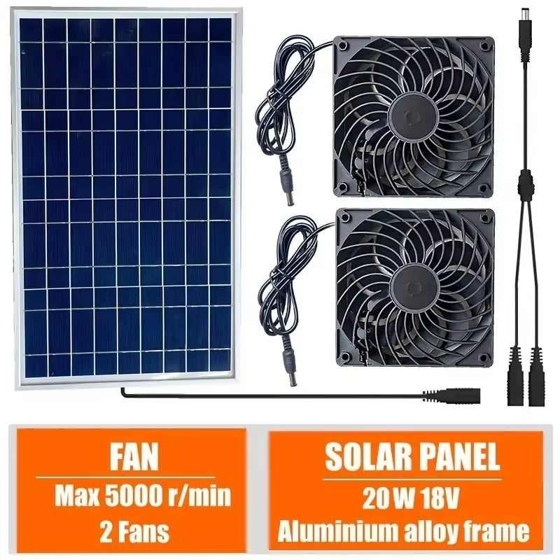 Solar Fan Kit with Solar Panels And2 Solar Exhaust Fans, Solar Exhaust Fans, Chicken Coop, Dog House Solar Charging Solar System
