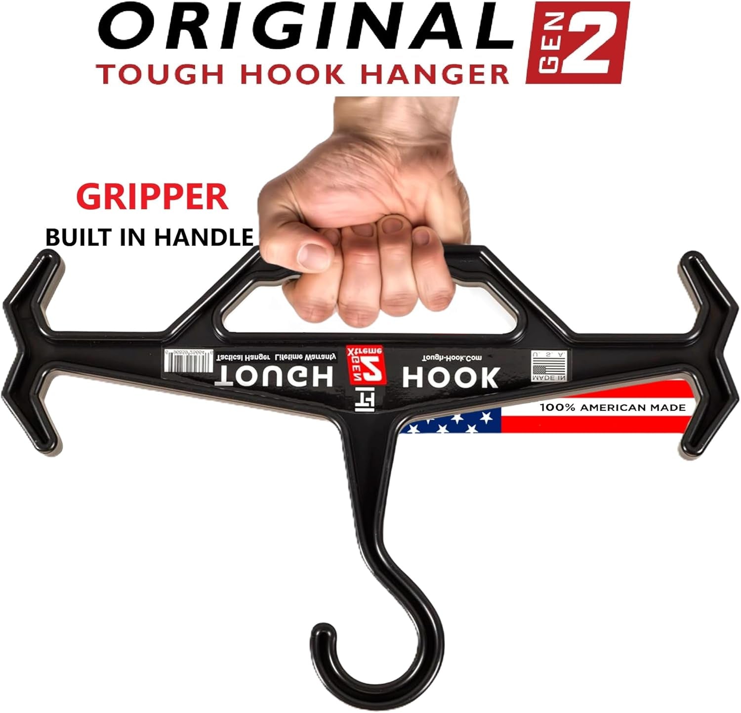 Original Multipurpose Heavy Duty Hanger, USA Made, Anti-Slip, 200 Lb Capacity, Ideal for Tactical Gear, Body Armor, Scuba, Fitness Vests, 1 Black Plastic Piece