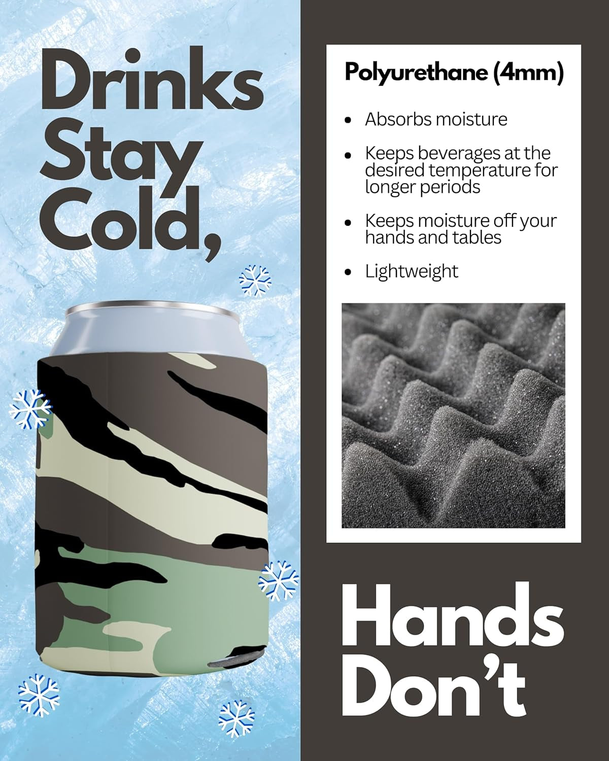 100 Pack Camo Blank Can Cooler Sleeves, Customizable Bulk Insulated Foam for Beer, Collapsible Plain Drink Holder, Cold Soda Insulator, 12Oz Regular, 16Oz Tall Cans